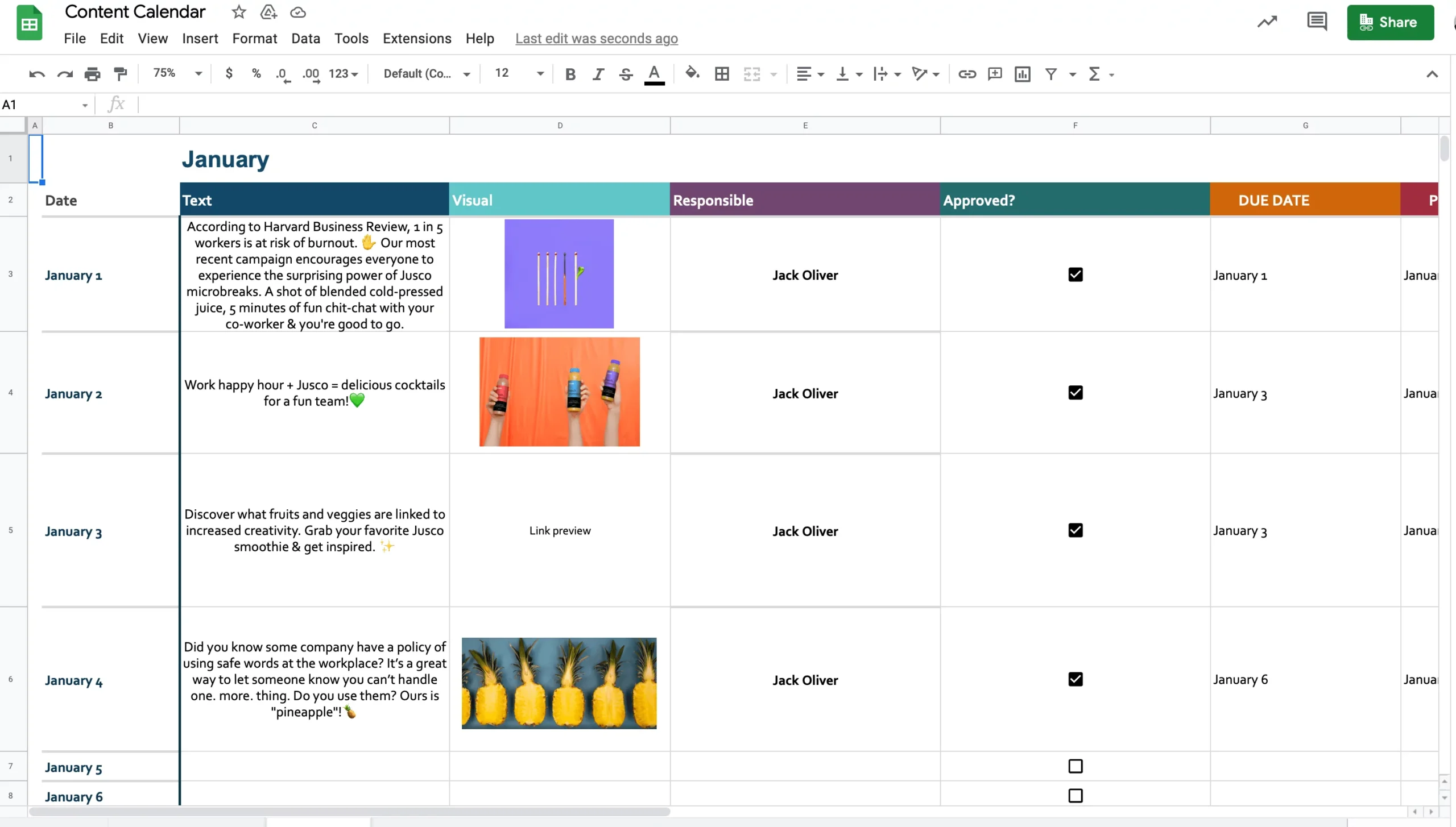 social media calendar example